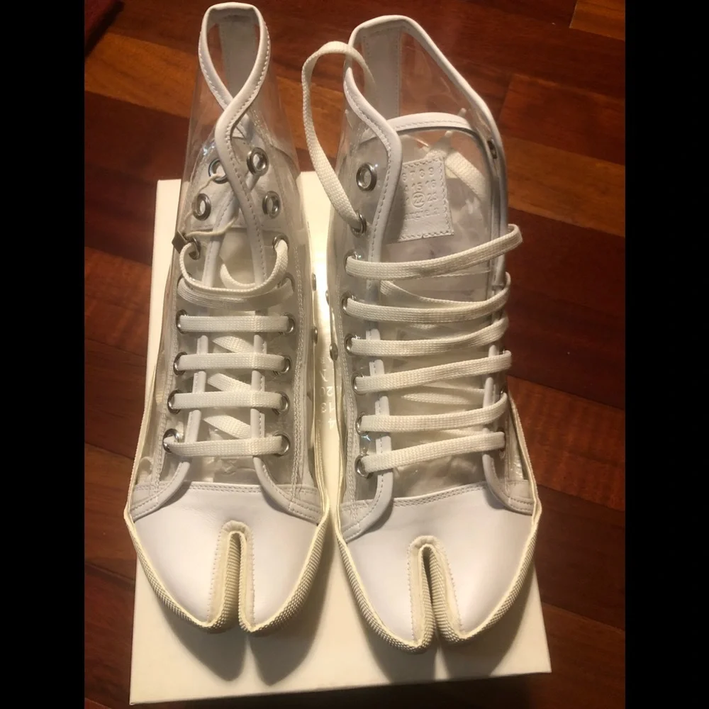MAISON MARGIELA Tabi Leather-trimmed Pvc Split-toe Sneakers In Clear